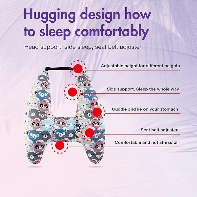 Car Pillow for Kids, Car Neck Head Support Cushion Set,Travel car seat Safety Pillow,h Shape car Sleeping Pillow Kids,Pillow case can be Disassembled and Washed (E)