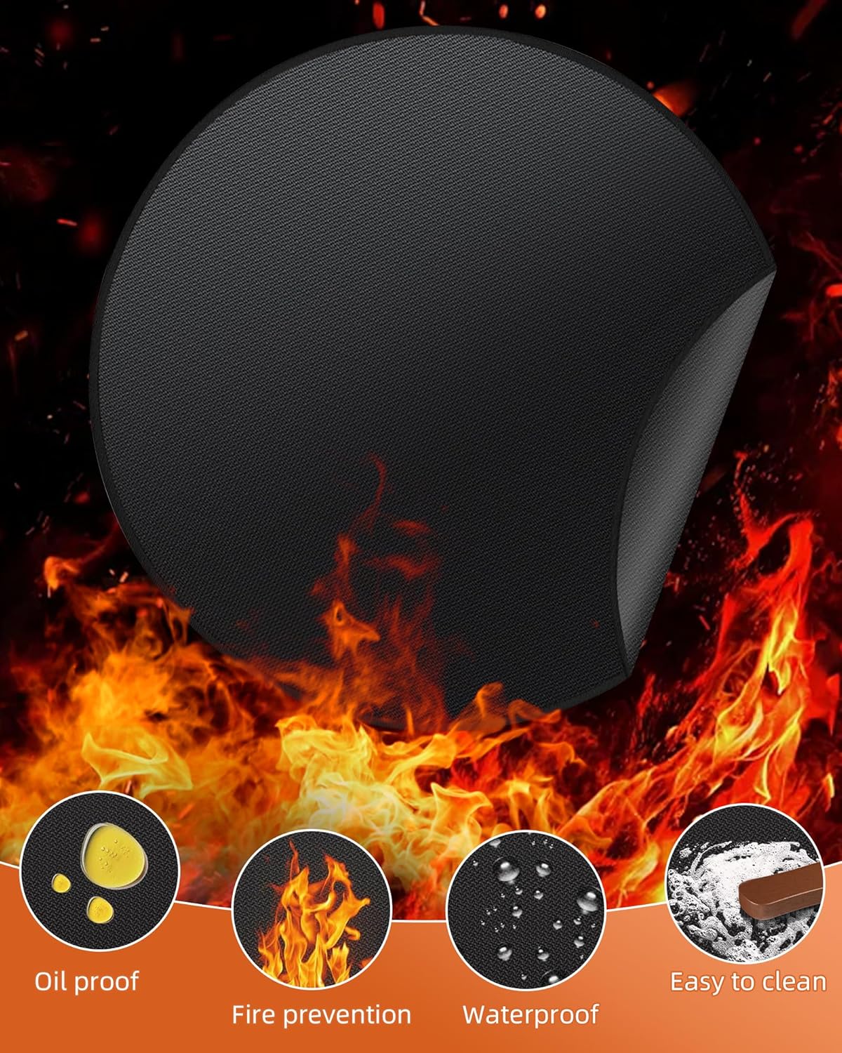Round BBQ Grill Mat, 40 inches Double-Sided Fireproof Pad Waterproof Deck Protector for Indoor Outdoor Grilling