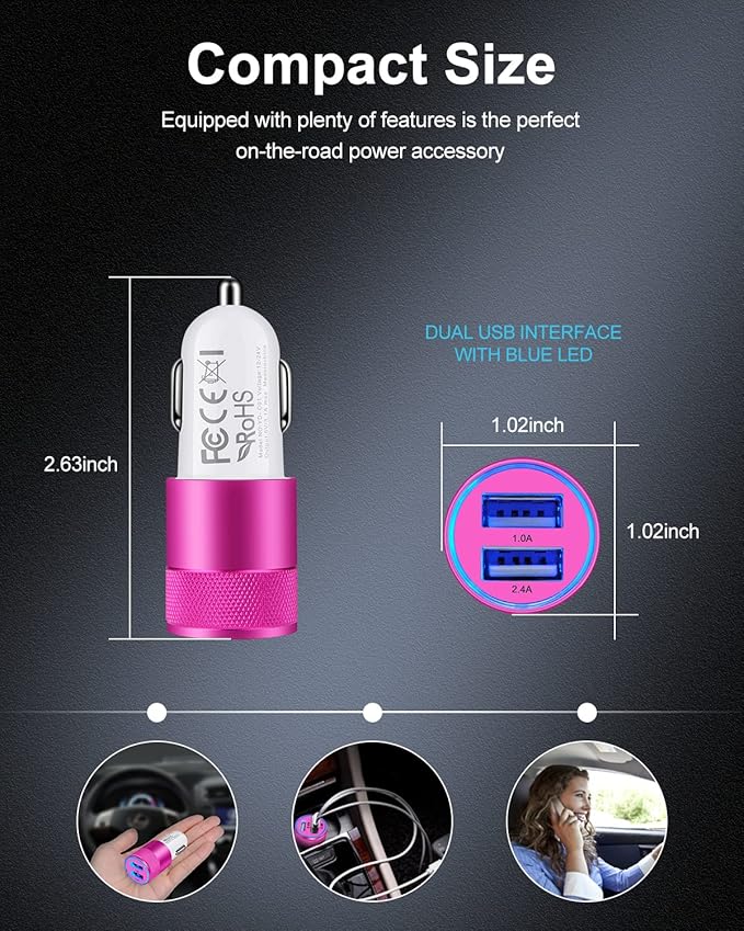 USB Car Charger Adapter, 3.4a Fast Charging Dual-Port Cargador de Carro Lighter Adapter for iPhone 15 14 13 12 SE 11Pro Max X XR XS Max 8 Plus, iPad