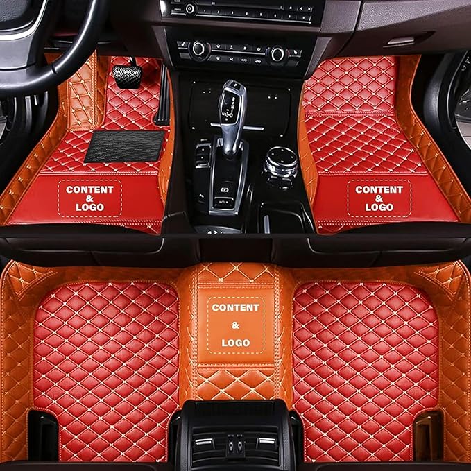 Custom Making Car Floor Mats Compatible for 2000-2025 All Mode Sedan SUV Sports Car Full Coverage Cute Pads Protection Non-Slip Leather Floor Liners (Red+Orange Edge)