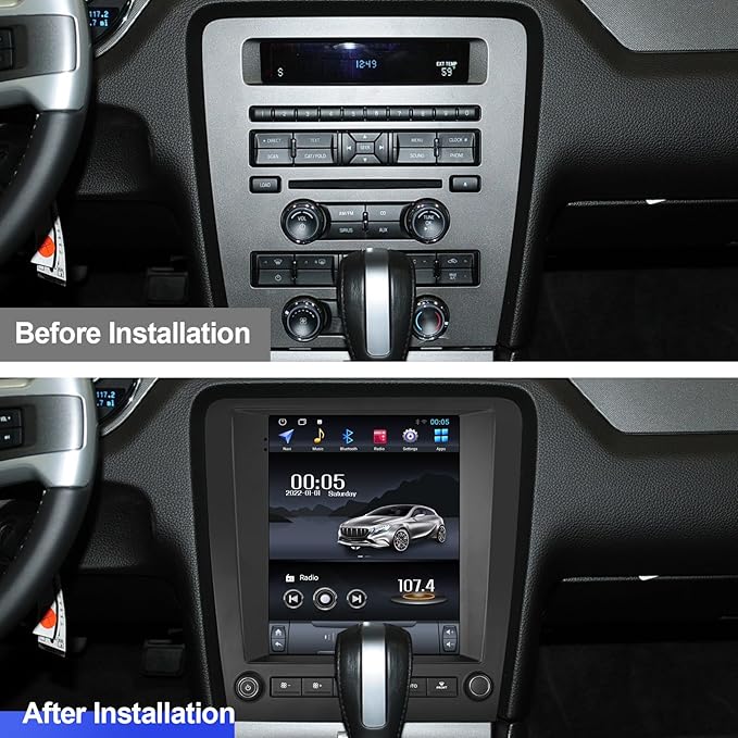 2+64G Android 14 Double Din Car Stereo for Ford Mustang 2010-2014 with 9.7 Inch Touchscreen Radio Built-in Wireless Carplay/Android Auto/GPS/Bluetooth/FM/AUX-in/Steering Wheel Controls/Backup Camera