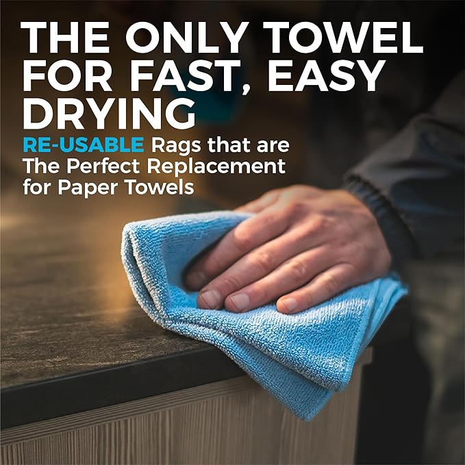 The Rag Company - All-Purpose Microfiber Terry Cleaning Towels - Commercial Grade, Highly Absorbent, Lint-Free, Streak-Free, Kitchens, Bathrooms, Offices, 300gsm, 12in x 12in, Royal Blue (12-Pack)
