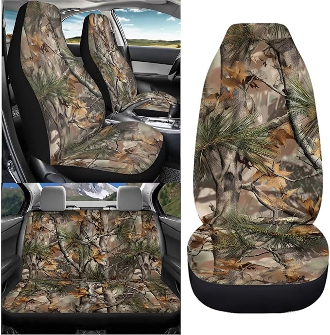 KEIAHUAN Camo Hunting Design Car Seat Covers Front Back Stretchy Vehicle Seat Covers Auto Front Bucket Seat Covers Rear Split Bench Seat Cushion Pads Fits Most SUV,Sedan,Truck,Minivan