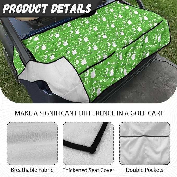Biyejit Golf Cart Seat Covers with 4 Pockets Golf Cart Seat Towel Blanket Fits 2-Seat Golf Carts, Golf Cart Accessories