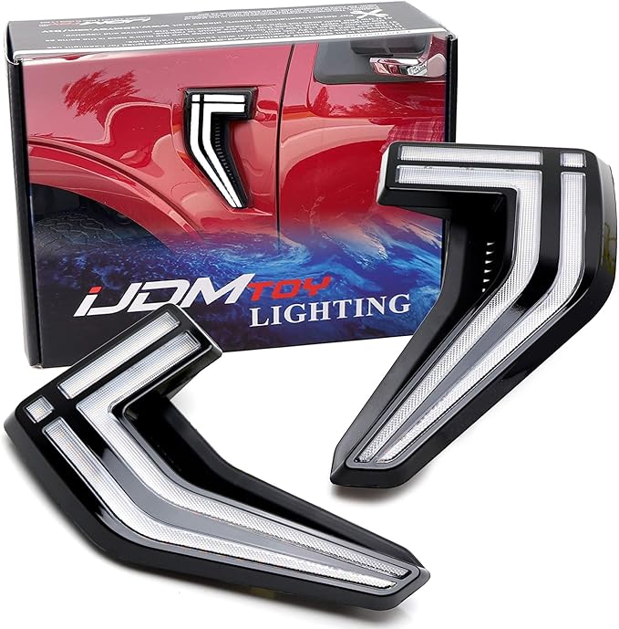 iJDMTOY Clear Lens White/Amber Full LED Illuminated Fender Side Marker Lights Compatible with 2021-up Gen14 Ford F-150 Truck (Excluding Raptor)