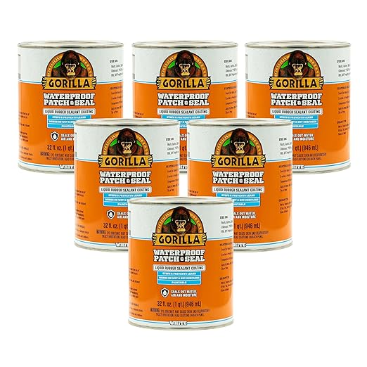 Gorilla Patch & Seal Liquid Rubber Waterproof Sealant, White, 32 Ounce (Pack of 6) - Seals Out Water, Air, and Moisture