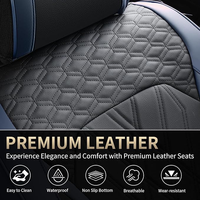 FLORICH Leather Front Car Seat Covers Waterproof Durable Front Seat Protector for Cars Luxury Seat Cover Breathable Vehicle Seat Cushion Universal Fit for Most Car Truck SUV, Black&Blue