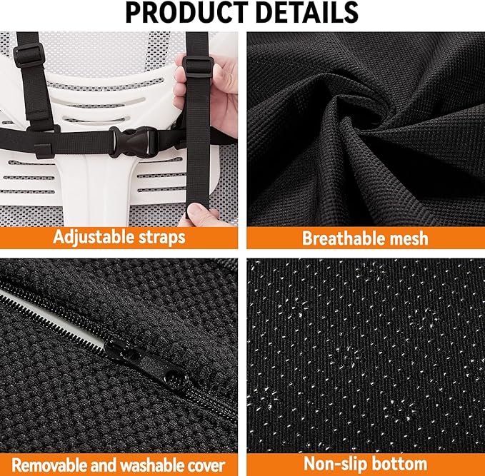 Lumbar Support Pillow for Office Chair and Car,Back Support for Office Chair Cushion,Adjustable Straps Securely Fixed Car Lumbar Support Pillow (Black, for Office Chiar)