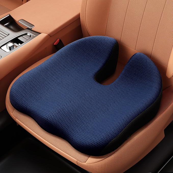 Benazcap Car Seat Cushion - Memory Foam Car Seat Pad - Sciatica & Lower Back Pain Relief - Car Seat Cushions for Driving - Road Trip Essentials for Drivers-Blue