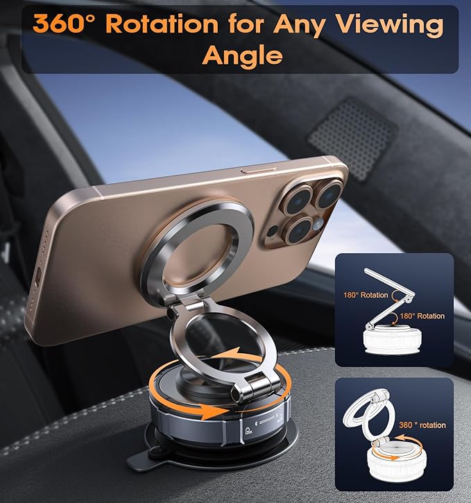 BOCLOUD Upgraded Suction Cup Phone Mount 360° Zinc Alloy Phone Stand Vacuum Magnetic Car Holder for MagSafe Mount 98 LBS Ultra Accessories for iPhone 16 15 14 13 12 Android