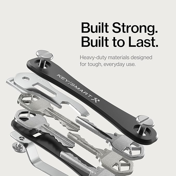 KeySmart Rugged - Multitool Key Holder for Keychain w/Bottle Opener and Pocket Clip, Organizer for Keys, EDC Keychains, Ring for Car Fobs Key Chains, Expandable (Up to 14 Keys, Black)