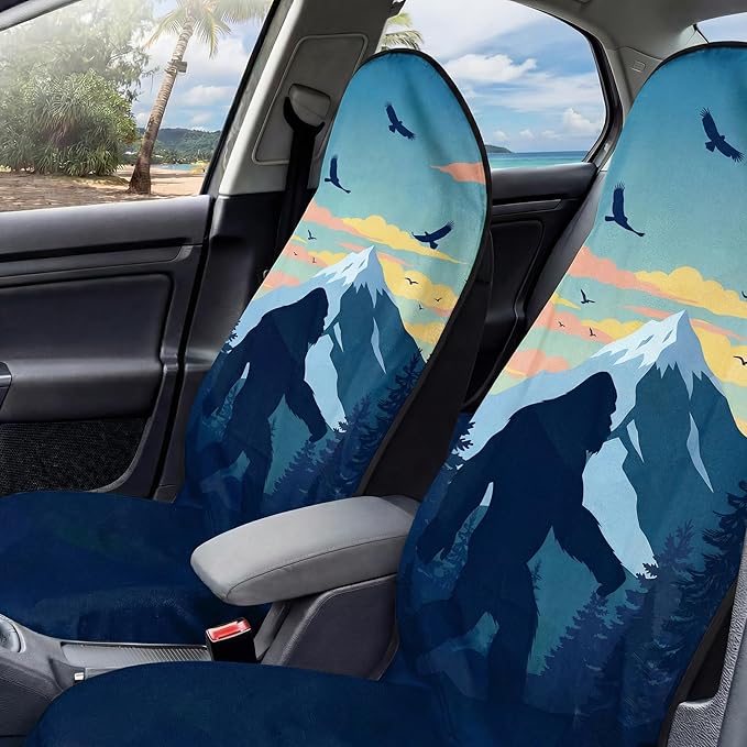 2 Pack Car Seat Towel Covers, Sweat Protector for Front Seats, Premium Thickened Microfiber with Elastic Strap, Breathable & Quick Dry, Machine Washable Cover for Gym Running Universal Fit, Sasquatch