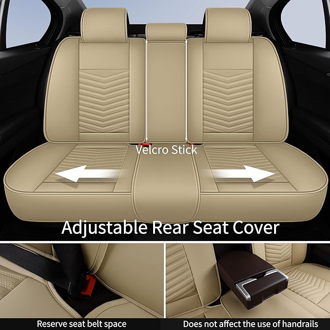 Nappa Leather Car Seat Covers Full Set, Beige Car seat Protector 5 Seats, Waterproof Car Seat Cushion, Universal Automotive Seat Covers Fit for SUV Truck Pick-up Sedan, Front and Rear