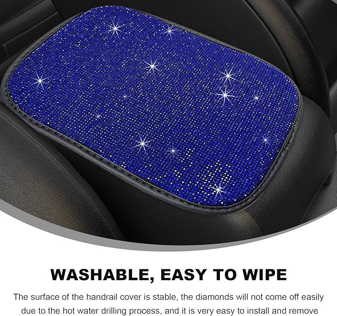 Bling Car Armrest Cover, 11.8"×8.5" Crystal Rhinestone Auto Center Console Protective Cover, Bling Charming Arm Rest Cushion Pad for Most Cars SUVs Trucks, Car Accessories (Black&Blue)