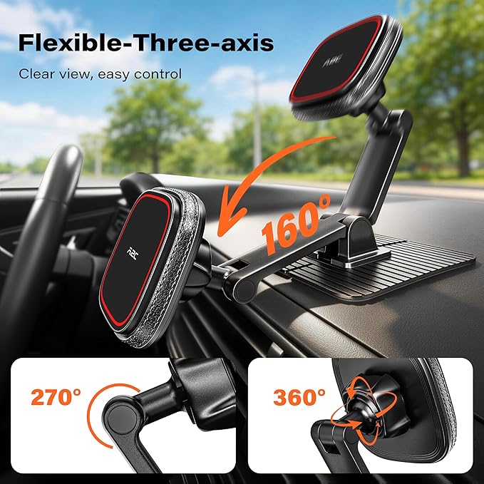 APPS2Car for Magsafe Car Mount, Dual-Axis Adjustable Magnetic Phone Holder for Car with Large 3.15" x 3.15" Adhesive Base, Fit Most Flat & Micro-Curved Dashboard, Compatible for iPhone 12-17 Series