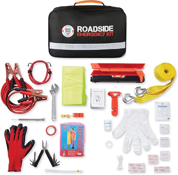 Always Prepared Premium Roadside Emergency Kit for Car - Car Safety Kit, Tools, First Aid, Visibility Gear & More - Perfect Roadside Assistance Kit Gift for New Drivers (125 pc)