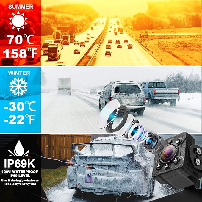 180° Wide Angle Reverse Camera with Night Vision, IP69K Waterproof Rear View Camera with 5 LED Lights, CVBS/AHD Signal, Parking Guidelines, Front/Rear Mount, 26ft Cable – Universal for Car Truck RV