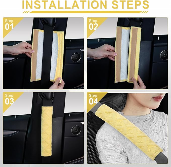 JUSTTOP 2-Pack Universal Car Shoulder Strap Pads Cover for A More Comfortable Driving, Shoulder Strap Covers Harness Pad for Car Interior Accessories(Yellow)