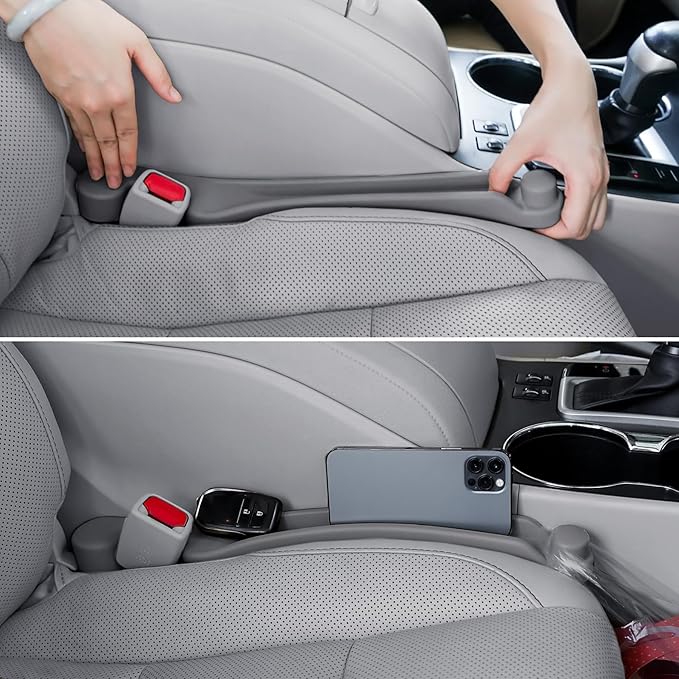 Givifive Car Seat Gap Filler Set of 2, 3IN1 Seat Side Gap Filler Plug with Storage Slot & Hook Function, Soft Foam Universal Fit Car SUV Truck Fill Gap Between Seats Console Organizer（Standard Gray）