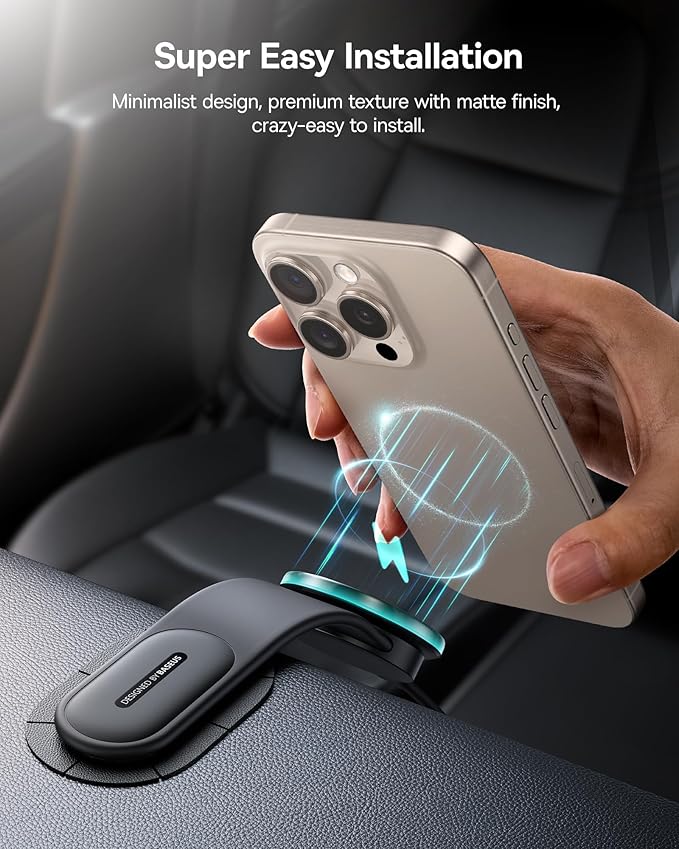 Baseus 15W for MagSafe Car Mount Charger, Magnetic Wireless Fast Charging, Bendable Memory Titanium Alloy Car Charger Phone Holder for All Dashboard, Cell Phone Holder for Car & for iPhone etc