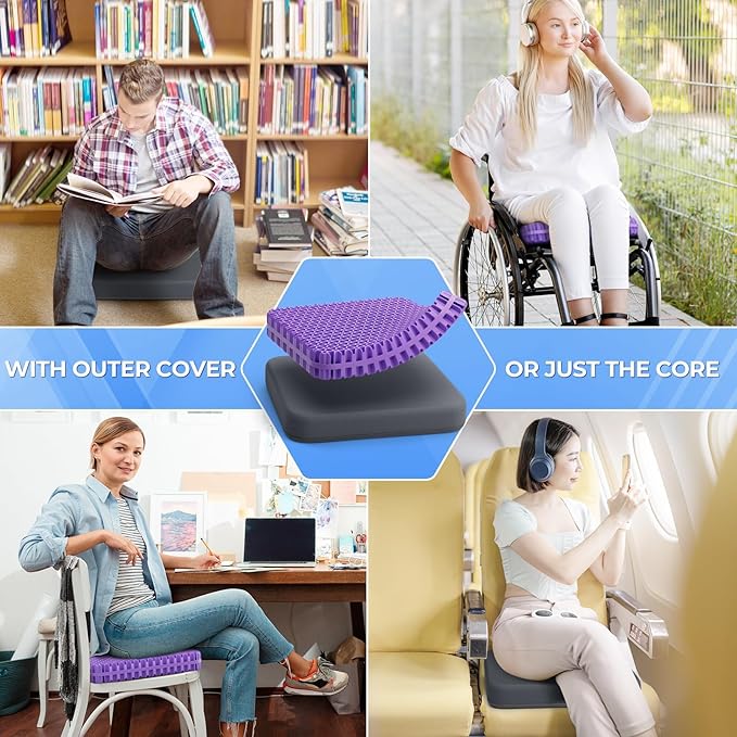 TushGuard Gel Seat Cushion for Long Sitting, Enlarged & Thickened Patent Design Office Chair Seat Cushion, Breathable Cooling Pads for Chairs, Soft Car Cushions for Wheelchair(X-Large, Grey)