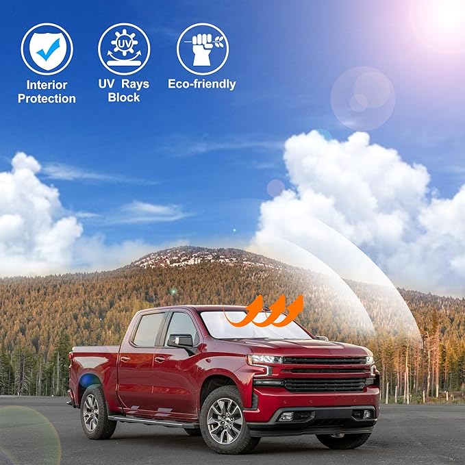 Windshield Sun Shade Custom Fit for 2014-2019 Chevrolet/Chevy Silverado Crewcab Regularcab Extendedcab Accessories Foldable Sunshade Protect Car from Sun Rays & Heat Damage Keep Car Cooler