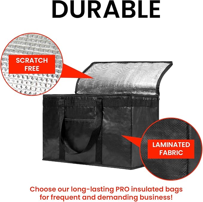 NZ home Insulated Bags for Food Delivery (2XL PRO) Grocery Shopping Cooler Bag, Pizza Delivery, Hot & Cold Catering Tote, Reusable, Foldable & Heavy Duty (2 Pack, Black)
