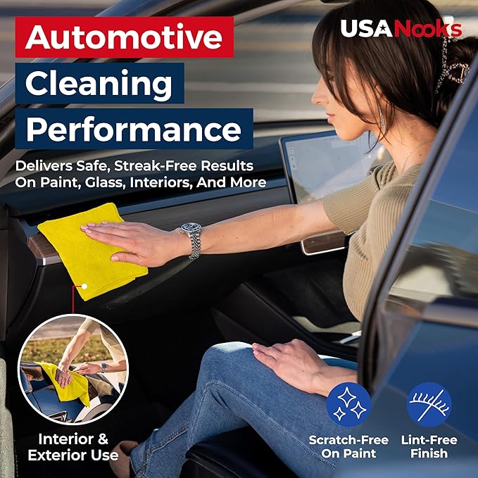 USANOOKS Microfiber Cleaning Cloth Yellow - 50 Pcs 12.5"x12.5" - High Performance - 1200 Washes, Ultra Absorbent Towels Weave Grime & Liquid for Streak-Free Mirror Shine - Car Washing Cloth