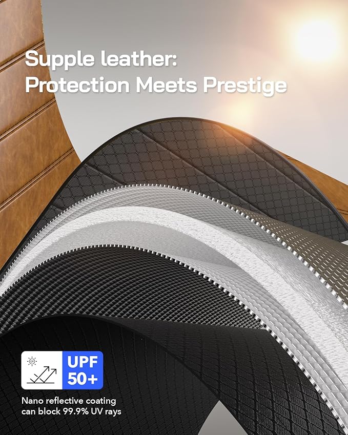 Windshield Sunshade for Jeep Wrangler JL 2018-2026, Gladiator 2020-2026 Custom Fit Front Window Sun Shade- Leather