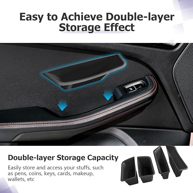 LUWU Door Tray Organizer Compatible with 2015-2025 Porsche Macan S/T/GTS Accessories Center Console Organizer Armrest Console Storage Box Insert Tray ABS Material Black 4PCS (Not for Macan EV)
