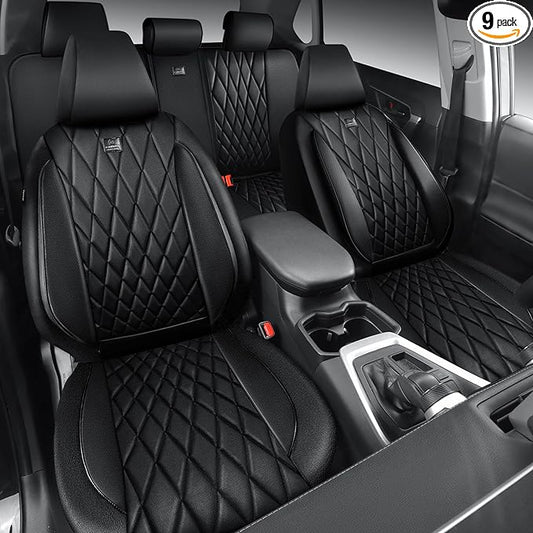 CAR PASS Rav4 Seat Covers Full Set Custom Fit for Toyota RAV4 Tocamo Corolla-Cross 2019-2024, Luxury Nappa Leather Waterproof Rav 4 Seat Covers, Anti-Slip Comfortable Airbag Compatible, Full Black
