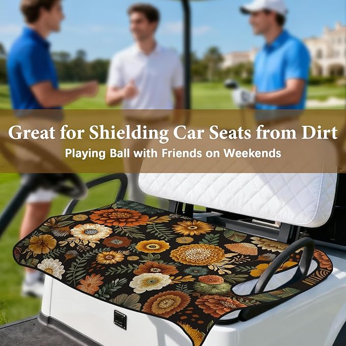 Orange Golf Cart Seat Covers, Flower Golf Cart Seat Towel Blanket Club Car for Golf Lover, Golf Cart Accessories, Keep Seat Comfortable and Cool for 2-Seat Golfs Carts,Gifts for Christmas Thanksgiving