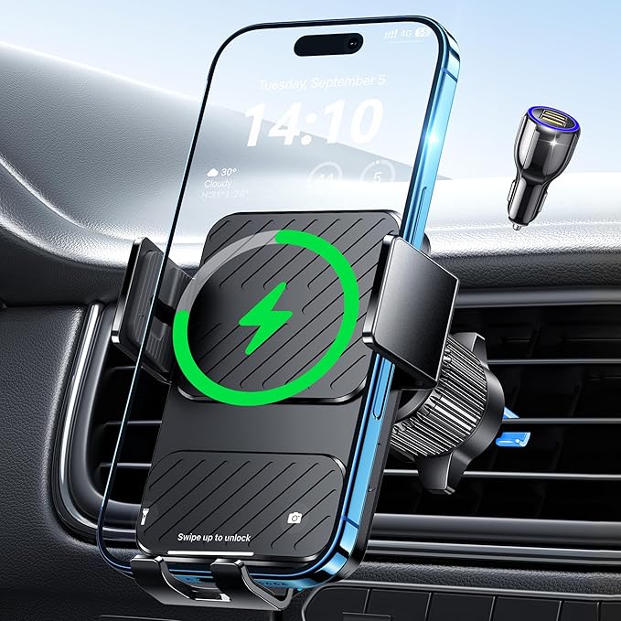 Wireless Car Charger, Phone Holders for Your Car 15W Fast Charging Auto Clamping, Air Vent Car Phone Mount for iPhone 17 16 15 14 13 Mini Pro Max XR, Samsung Galaxy S25 Ultra S24 S23 S22 S21
