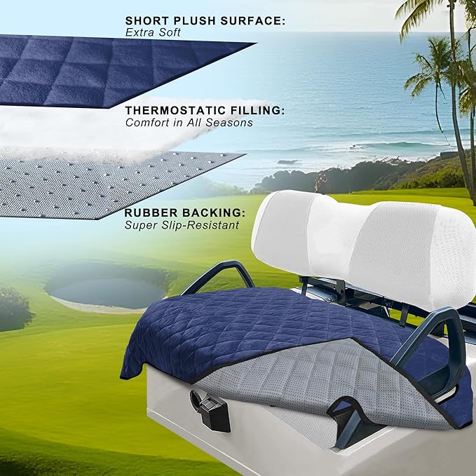 YOKYHOM Golf Cart Seat Covers for 2 & 4 Passenger Carts, Thick Short Plush with Non-Slip Backing, Ultra Soft Seat Towel Blanket, Fits EZGO, Club Car, Yamaha, 51"x30.5", Blue Black