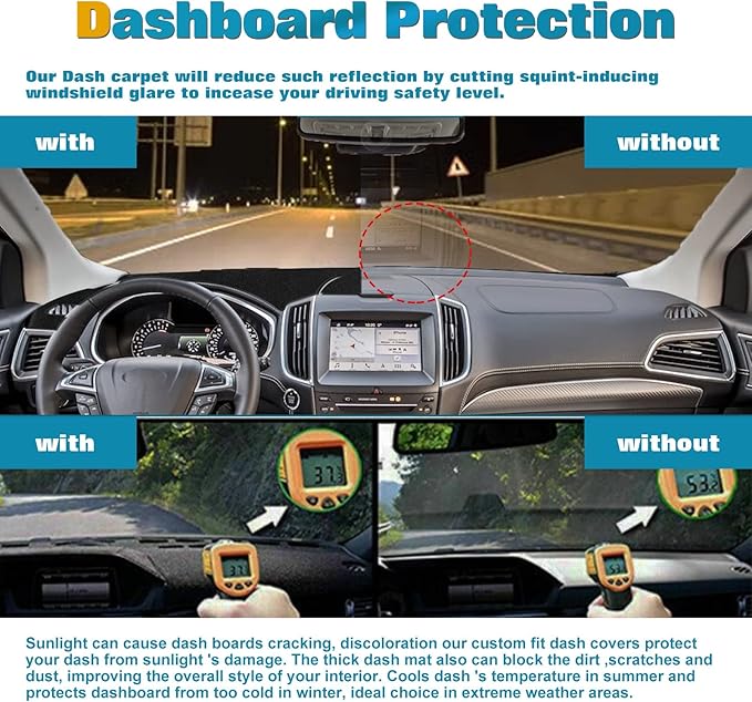 x xotic tech Center Console Dashboard Mat Pre-Cut Non-Slip Sunshield Sun Glare Protector Dash Carpet Pad Black Cover Compatible with Ford Edge 2015 2016 2017 2018 2019 2020 2021 2022 2023 2024 2025