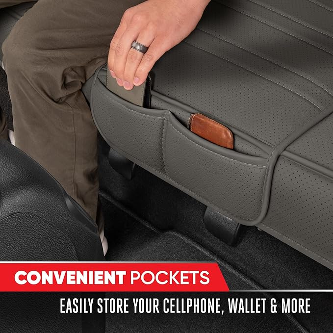 Motor Trend Car Seat Covers for Front & Rear Full Set - Nappa Leather Seat Protectors for Cars, Trucks & SUVs - Gray Automotive Seat Covers with Storage Pockets - Durable Bottom Cushion Protection