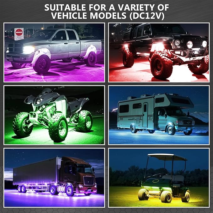 6 Pods Segmented Alloy RGB LED Rock Lights for UTV ATV Golf Cart SXS Trucks Offroad, Waterproof Impact Resistant Metal Underglow Kit with APP/RF Control Sync Music Multi Color Neon Underbody Light