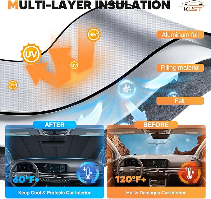 KUST Windshield Sun Shade for Kia Sportage NQ5 2023-2025 2026 Foldable Thicken Window Sunshade UV Protection Keep Cool Sunshield Easy Install Sun Visor Accessories Aluminum Film