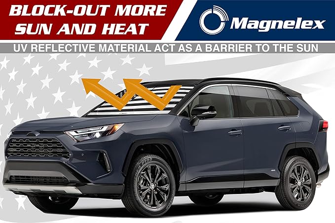American Flag Windshield Sun Shade, High-Resolution Car Sun Shield with Mirror Cut-Out for Automotive Interior Sun and Heat Protection, Folding Sunshade with Storage Bag - Medium, Black & White