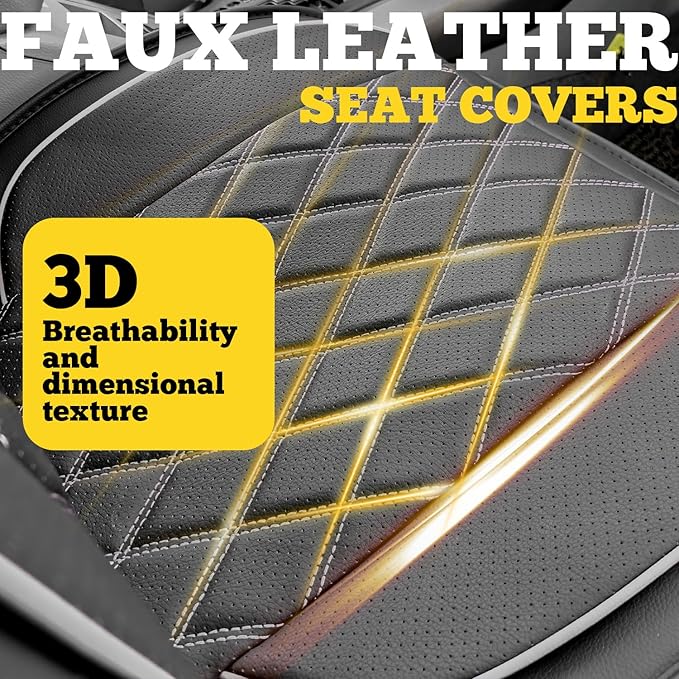 LINGVIDO Car Seat Covers for Front Seats (2 Seats) - Premium Perforated Nappa Leather,Waterproof Shield, Omni-Adapt Fit for SUVs Sedans, Ideal for Rideshare & Pets