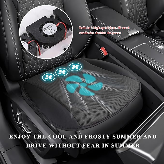 Cooling Car Seat Cushion, Ventilated Cool Bottom Seat Cover with USB Interface, 3-Speed Adjustable Comfy Cooling Pad for Auto Front Seats Home Office Chairs, Car Accessories (Gray)