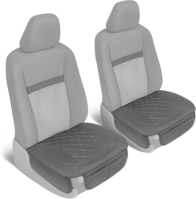 Motor Trend Car Seat Cushion, 2 Pack - Diamond Stitched Faux Leather Seat Covers for Cars Trucks SUV, Gray Padded Car Seat Covers with Storage Pockets, Premium Automotive Seat Covers for Front Seats