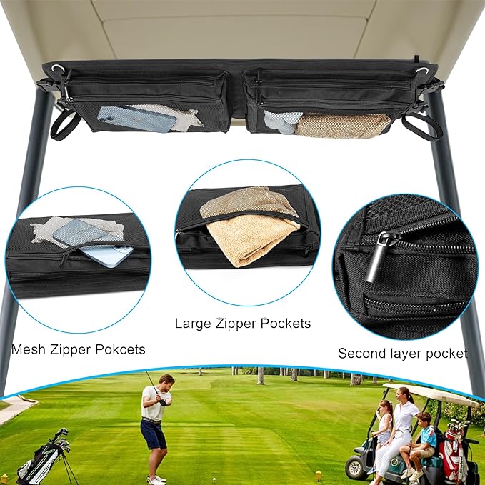 Golf Cart Ceiling Overhead Storage Bag,Golf Cart Organizer Ceiling Mesh Storage Bag,Compatible with Club Car Precedent, Tempo, Onward,Heavy Duty Golf Cart Overhead Organizer Bag