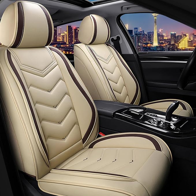 CTDS Car Seat Covers for Honda HR-V 2016-2026, Stylish Sport Seat Cover, Premium Nappa Leather Car Seat Cover. Automobile Seat Covers Sets.(Standard 2 Seats/Beige)