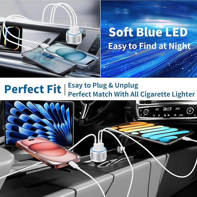 USB C Car Charger, Rombica 3Port 67W Dual USB-C&USB-A Car Power Cigarette Lighter USB Charger Adapter PD/QC Type C Car Charger Fast Charge for iPhone 17 17 Pro 16 15 14 13 12/Galaxy S26 S25/Pixel/iPad