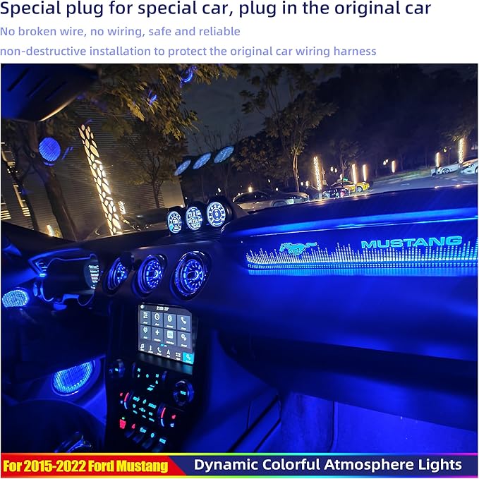 Ambient Light Kit for Ford Mustang S550 (2015-2023) | 256 Color Dash Glow Panel, 3 Turbine Vents, 2 Footwell Lights | Touch Control | Plug & Play
