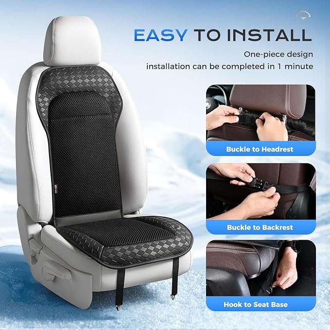 Coverado Cooling Car Seat Cushion, 12V-24V Ventilated Seat Pad with 8 Turbo Fans, 3-Speed Adjustable Dual Blowing & Suction Cooling Cushion, Universal Fit for Car SUV Truck Van All Vehicles, Black