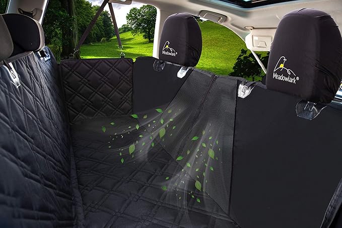 Meadowlark Dog Car Seat Cover with Mesh Window, Heavy-Duty Pet Seat Cover for Back Seat, Extra Padded Non-Slip Dog Hammock, Water-Resistant Back Seat Protector for Cars Trucks and SUVs (54" W x 58" L)