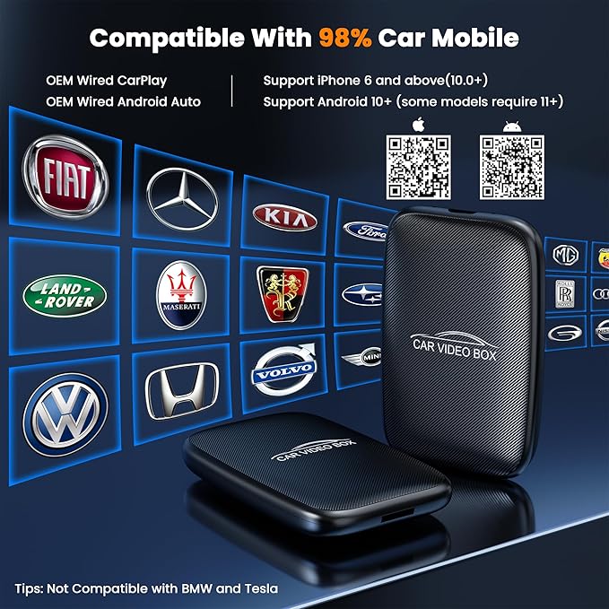 2026 Upgraded 3-in-1 Wireless CarPlay & Android Auto Adapter, Convert Wired to Wireless with USB-A/USB-C Cables, AI Box CarPlay Supports Netflix/YouTube/TF Playback for iPhone