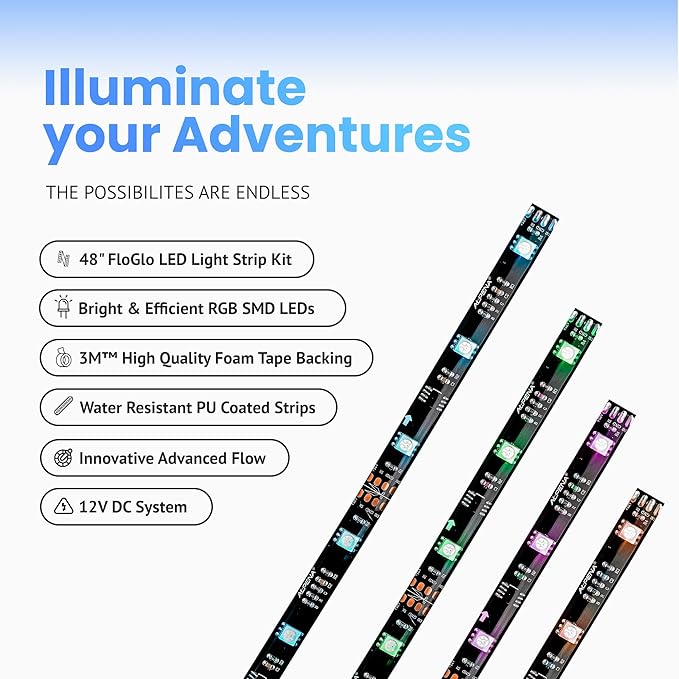 Alpena - FloGlo Interior Bluetooth LED Strip Lights for Cars, Flowing Ambient Lighting Car Interior Stips, Multi-Colored Car Interior Lights, Comes with Downloadable App for Custom Presets, 48 inches